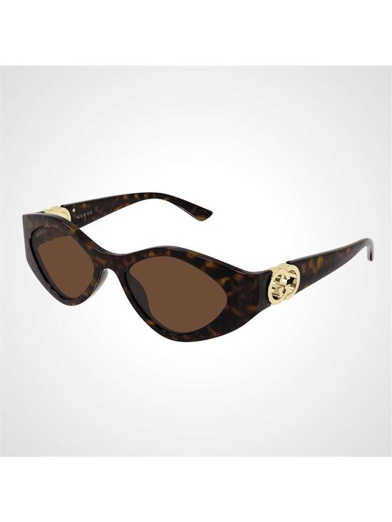 New GUCCI Sunglasses Brown Gold Oval Cat Eye Womens 52-17-135mm Havana Tortoise main image 4